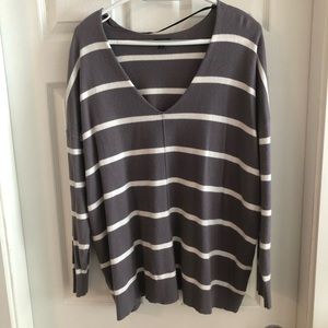 Torrid Gray/Purple and White V Neck Striped Sweater Size 1